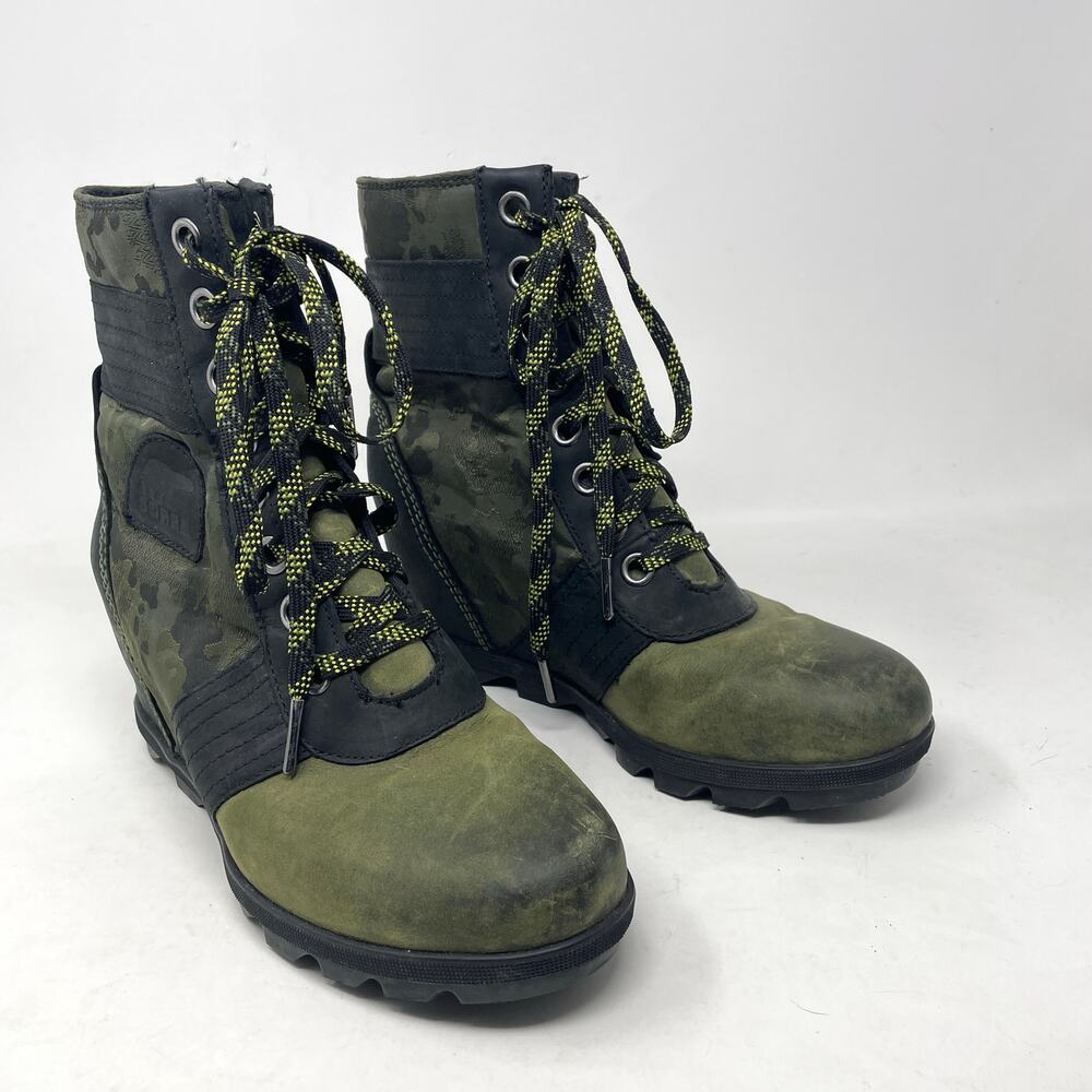 Sorel Lexie Wedge Camouflage Camo Green Hiker Waterproof Leather Boots womens 9 - Picture 3 of 16